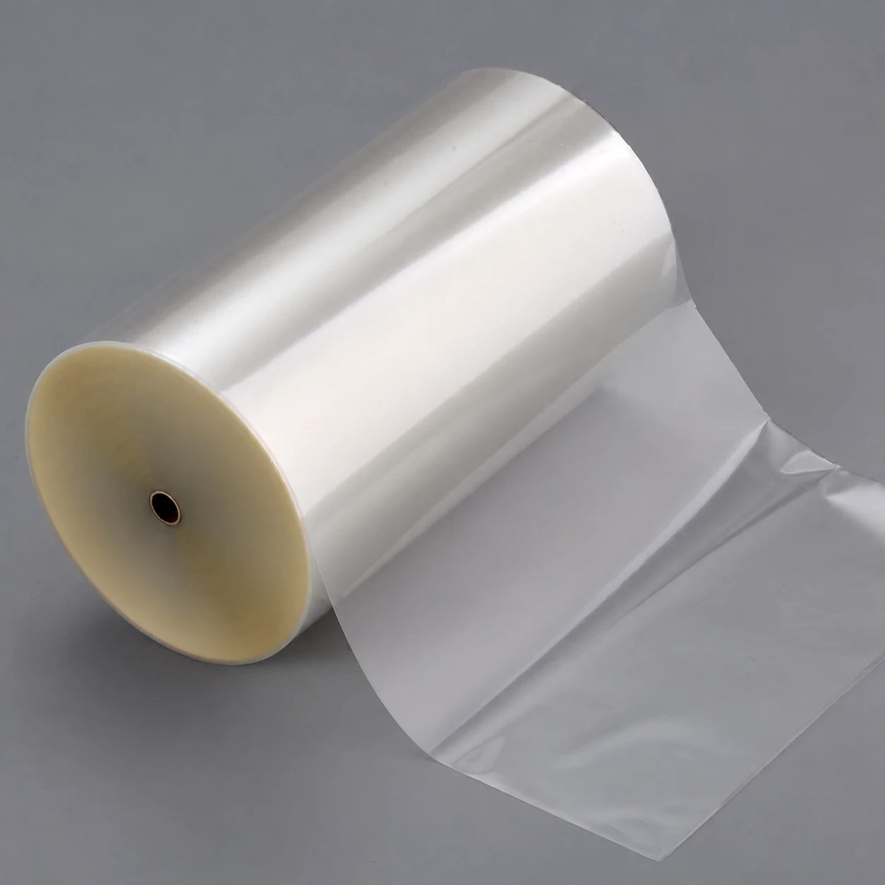 Transparent PP labelstock unwound to reveal the film surface