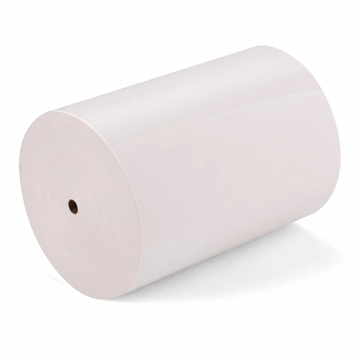 Milky white PE self-adhesive film roll on a white background